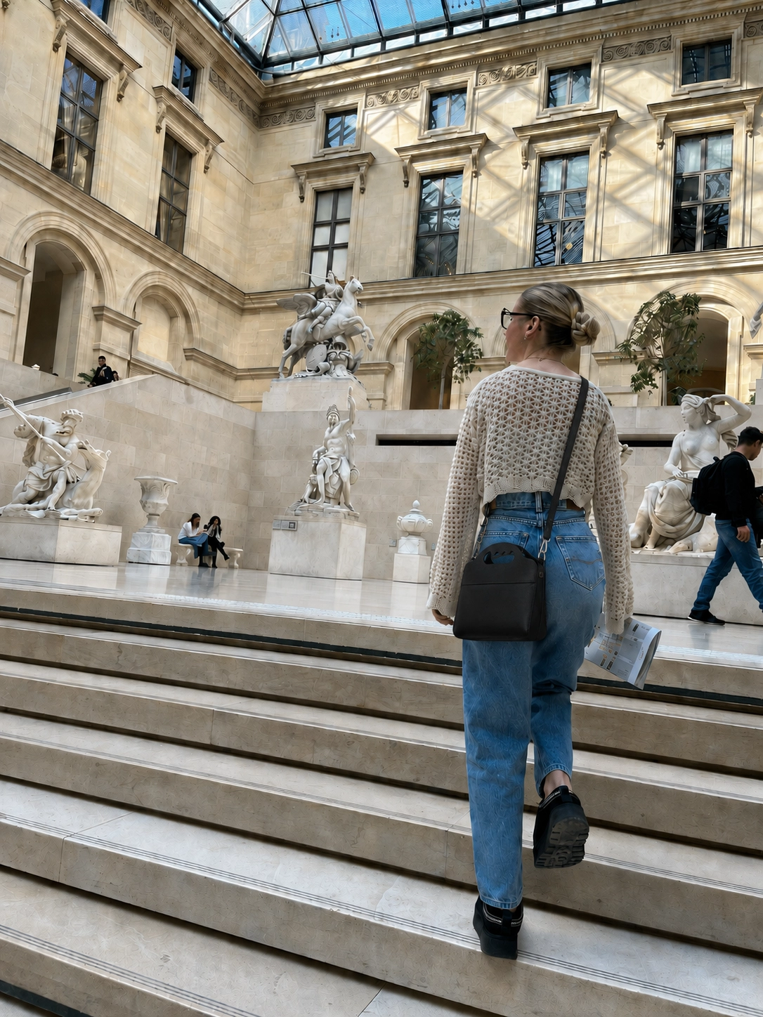 Femme au Louvre avec le sac